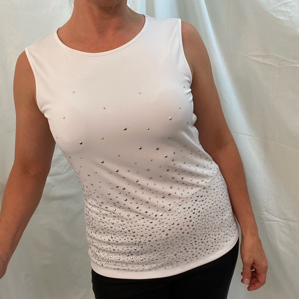 Marc New York, White Sleeveless Top, Sparkling Accents